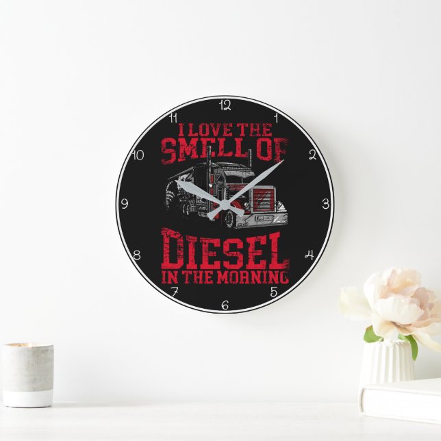 Smell of Diesel" Trucker Skull Large Clock (Home)