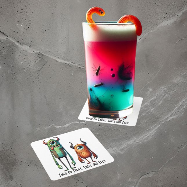 Smell Our Feet Monster Buddies Custom Square Paper Coaster (Make your drinks extra special.)