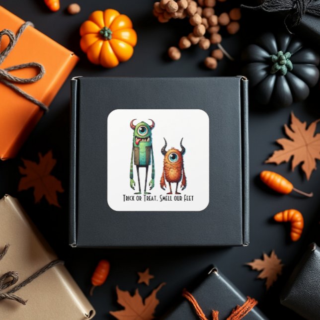 Smell Our Feet Monster Buddies Custom Square Sticker (Send your baked goods home in style.)