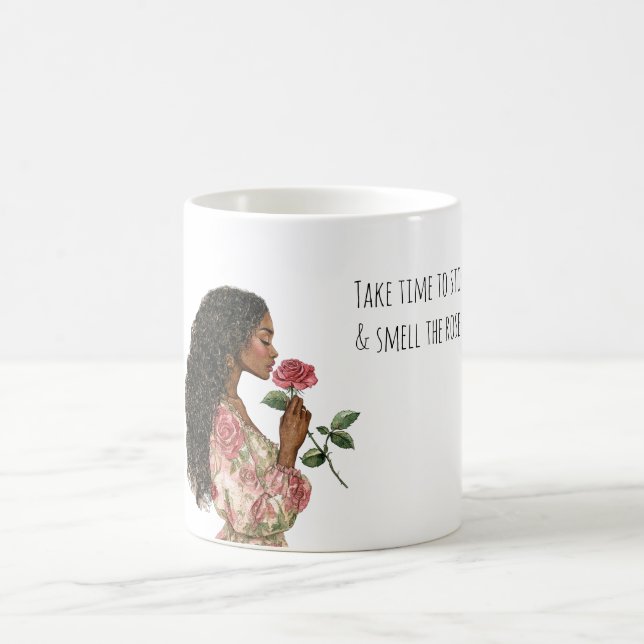 Smell the Roses Black Girl Coffee Mug (Center)