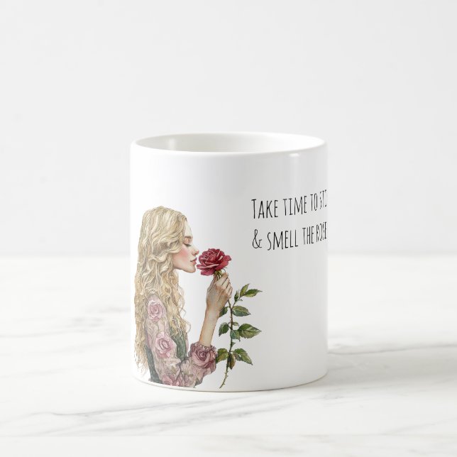 Smell the Roses Blond Girl Coffee Mug (Center)