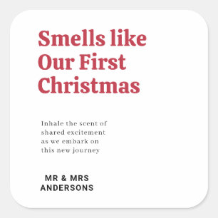 “Smells Like Our First Christmas” Candle Sticker