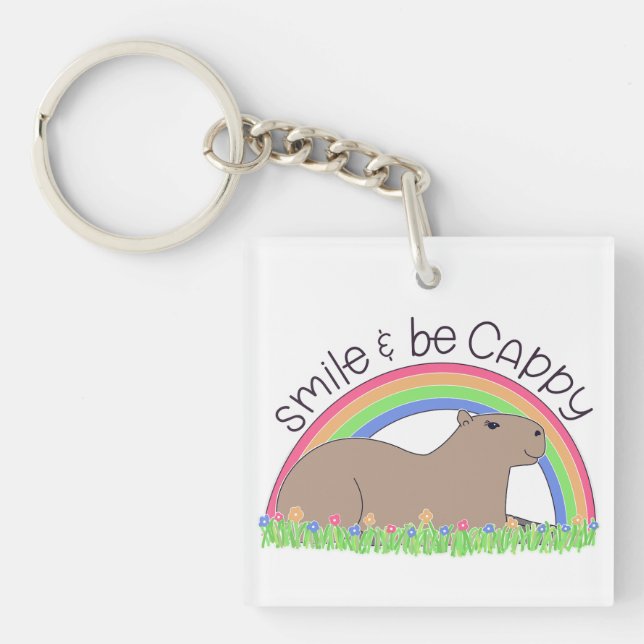 Smile and Be Cappy cute happy capybara Key Ring (Front)