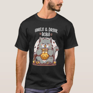 Smile and drink Boba Bliss Fat Cat Enjoying Bubbl T-Shirt