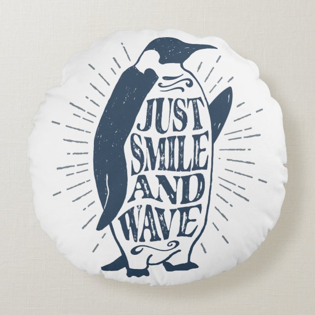 Smile and Wave Penguin Round Cushion (Front)