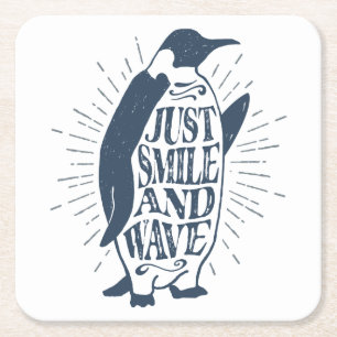 Smile and Wave Penguin Square Paper Coaster