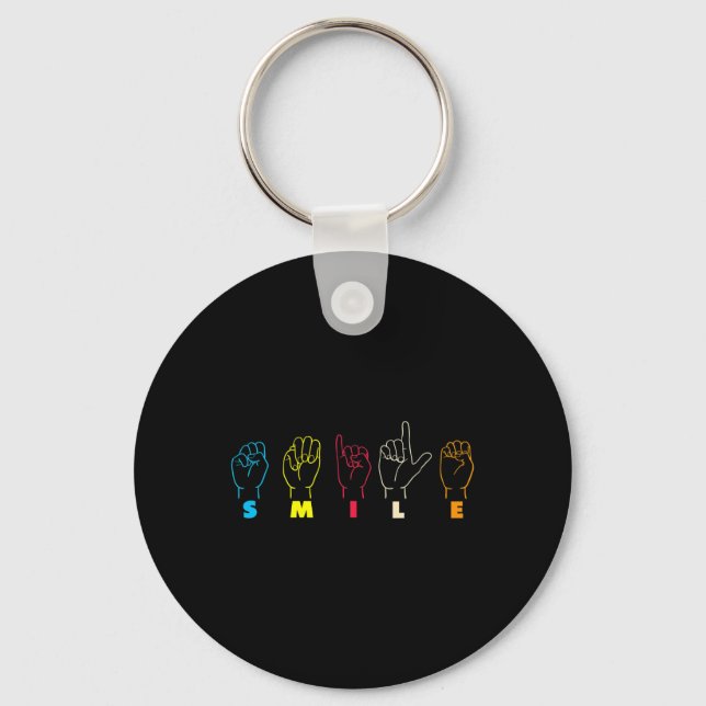 Smile ASL Alphabet American Sing Language ASL Teac Key Ring (Front)