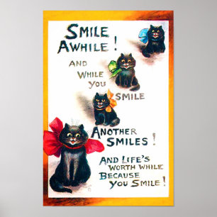 Smile Awhile, Black Cat, Louis Wain Poster
