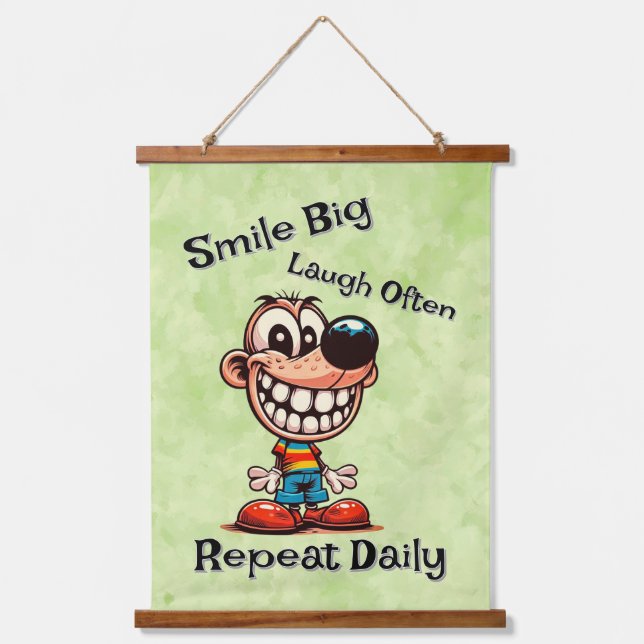 "Smile big, laugh often, repeat daily" Cartoon Hanging Tapestry (Front)