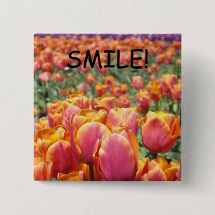 SMILE! buttons Tulip Flowers Pink Orange Tulips