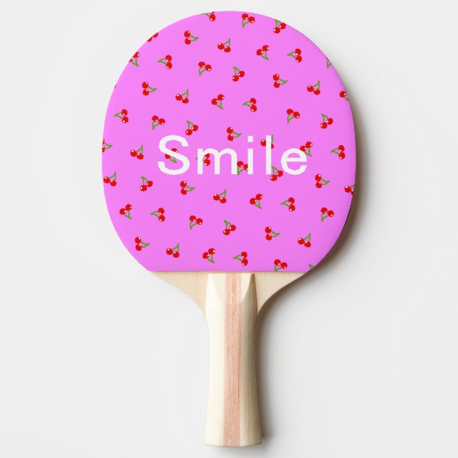Smile & Cherry (Pink) Ping Pong Paddle (Front)