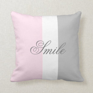 Smile Chic Script Pink White and Grey Colour Block Cushion