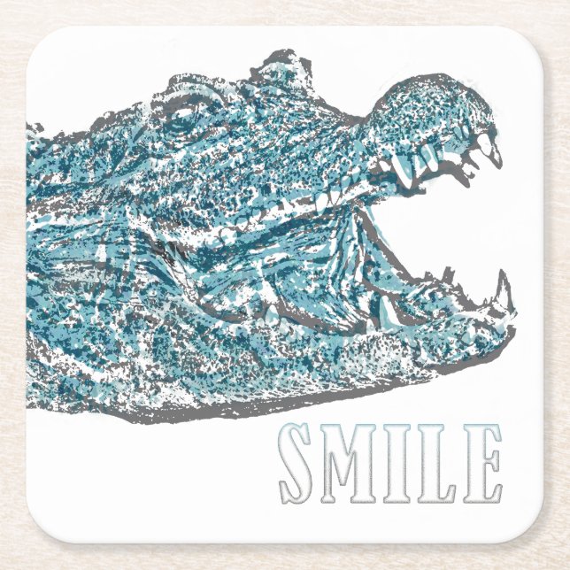 Smile Crocodile  Square Paper Coaster (Front)