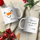 Smile Cute Snowman Face with Message From Mum Coffee Mug<br><div class="desc">This coffee mug is adorned with an adorable snowman face, complete with a big smile, rosy cheeks and a carrot nose. The snowman features a message on his hat that reads "You're snow special to me". This mug is perfect for those who love winter and enjoy a hot cup of...</div>