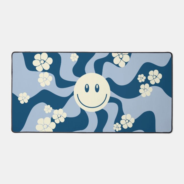 Smile - Dark Blue, Light Blue and Cream Desk Mat (Front)
