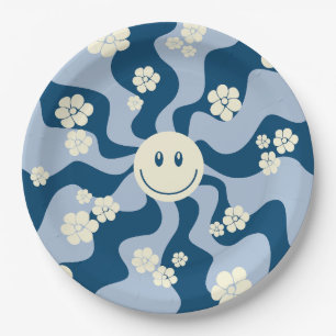Smile - Dark Blue, Light Blue and Cream Paper Plate