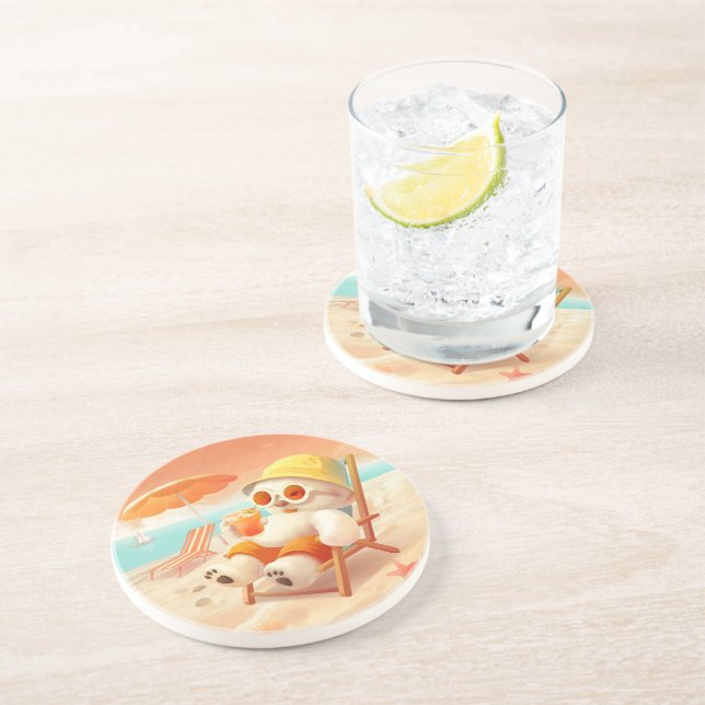 Smile Dog – Beach Mode On Coaster (Side)