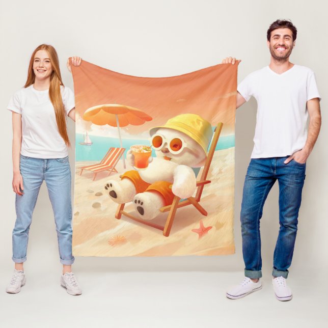 Smile Dog – Beach Mode On Fleece Blanket (In Situ)