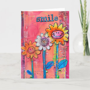 *~**~ SMILE Doodle Colorful Whimsical Flower Thank You Card