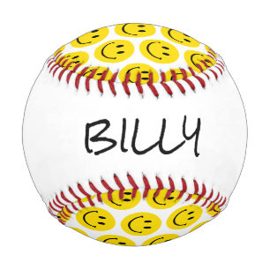 Smile Emoji NAME Happy Face Sports Fun Retro Kids Baseball