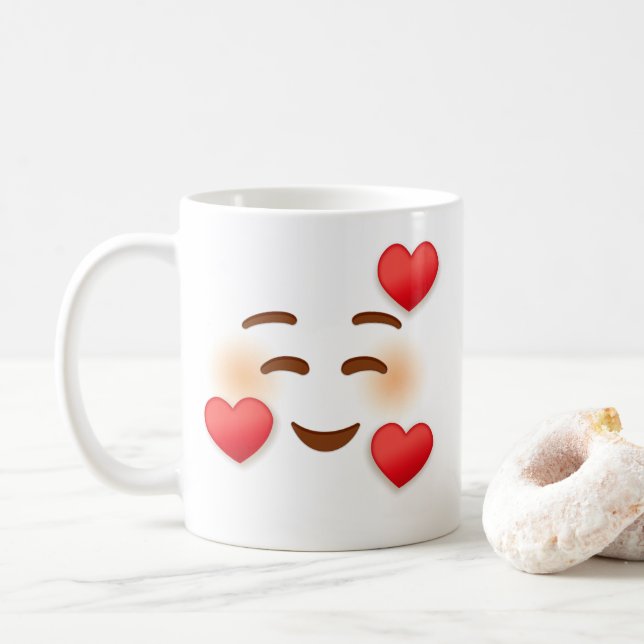 Smile Emoji With Hearts Coffee Mug (With Donut)