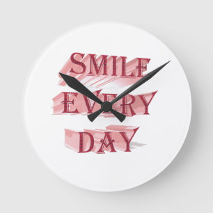 Smile Every Day Red 3D Positive Typography Round Clock