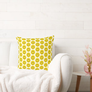 Smile Face Emoji Yellow Black White Happy Fun Cushion