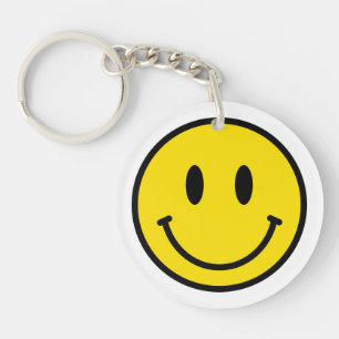Smile Face Emoji Yellow Black White Happy Fun  Key Ring