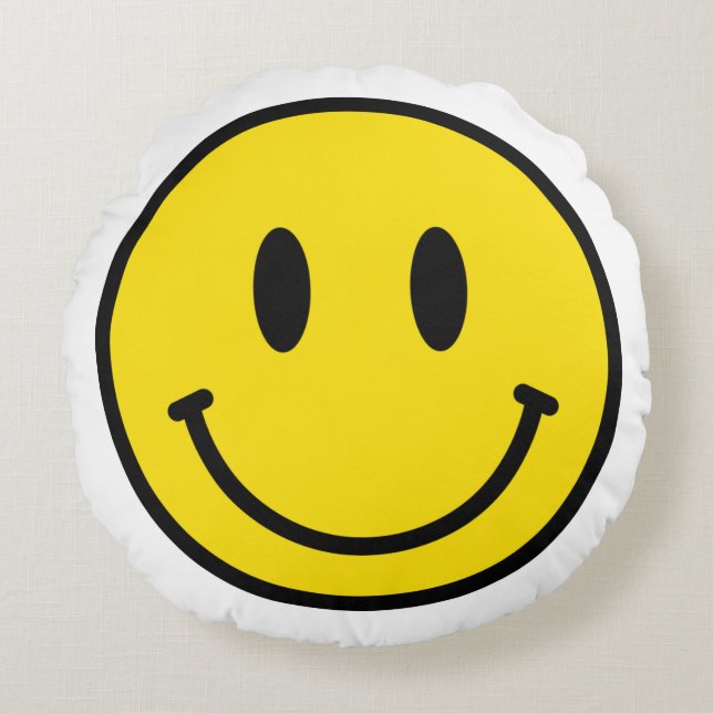 Smile Face Emoji Yellow Black White Happy Fun  Round Cushion (Front)