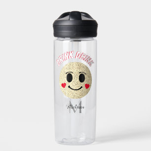 Smile face Gold sparkles hearts drink Monogram Water Bottle