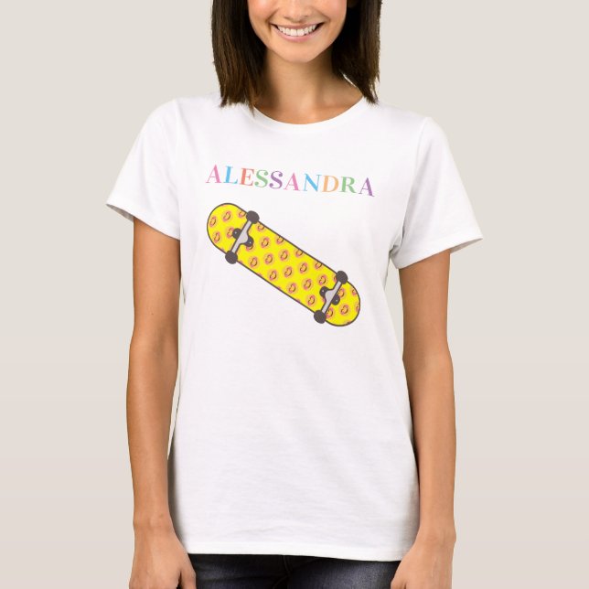 Smile face pattern Skateboard  & custom name T-Shirt (Front)
