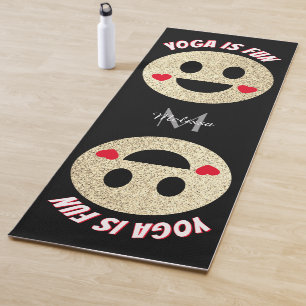 Smile face sparkles hearts Yoga is fun Monogram Yoga Mat