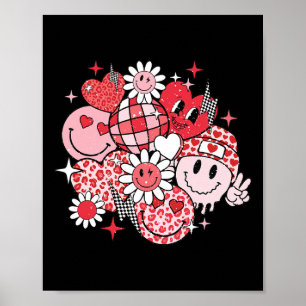 Smile Face Valentines Day Vibes Leopard Flower Gro Poster