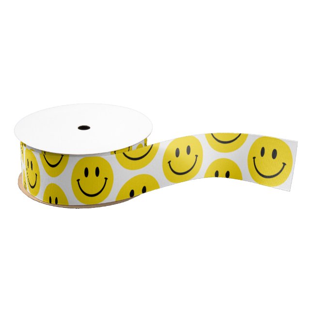 Smile Face Yellow Black White Happy Get Well  Grosgrain Ribbon (Spool)