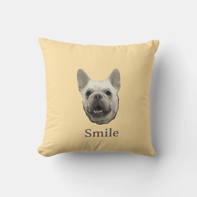 Smile French Bulldog Beige Cushion (Front)