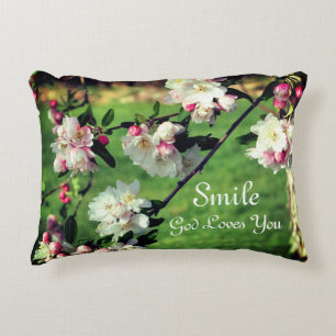 Smile God Loves You Blossoms Inspirational Decorative Cushion