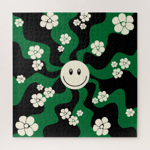 Smile - Green, Cream and Black Jigsaw Puzzle