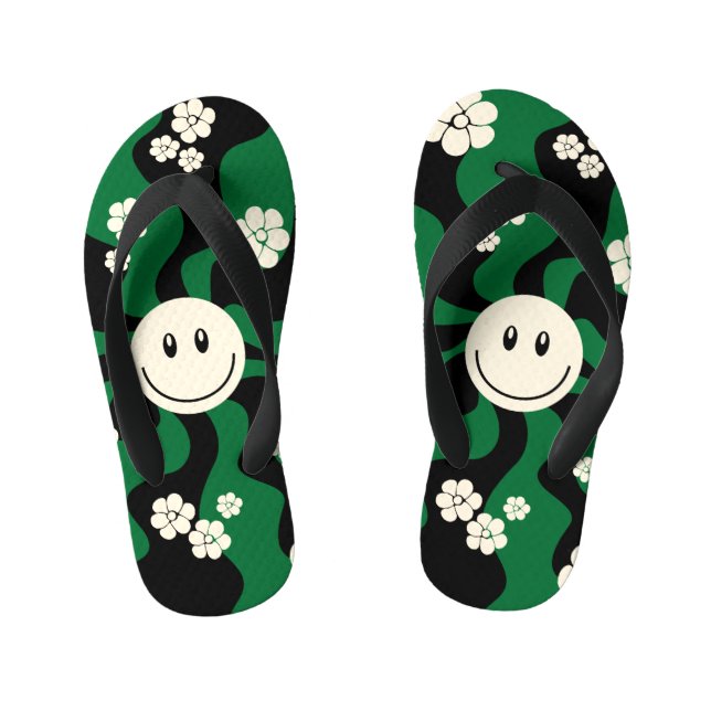 Smile - Green, Cream and Black Kid's Thongs (Footbed)