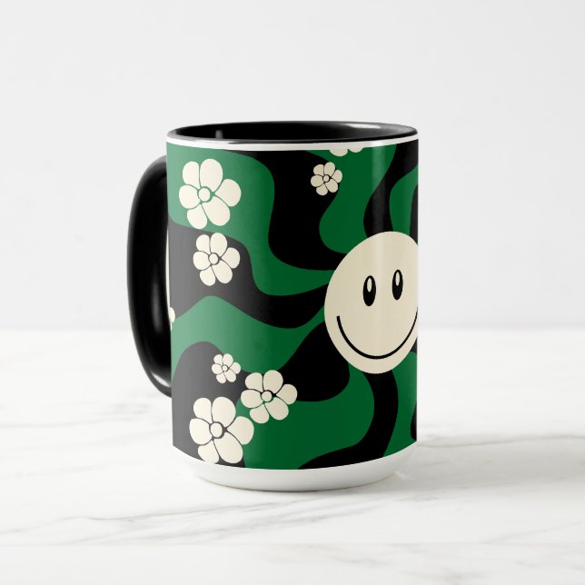 Smile - Green, Cream and Black Mug (Front Left)