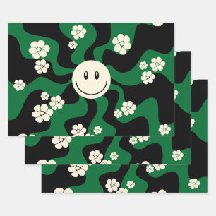 Smile - Green, Cream and Black Wrapping Paper Sheet