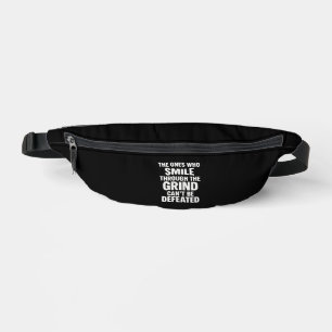 Smile grind gym motivation quote with white text bum bags