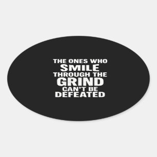Smile grind gym motivation quote with white text oval sticker