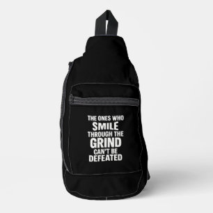 Smile grind gym motivation quote with white text sling bag