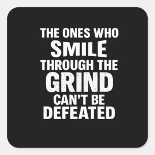 Smile grind gym motivation quote with white text square sticker