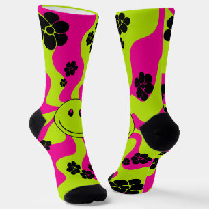 Smile in Lime Green, Hot Pink and Black Socks