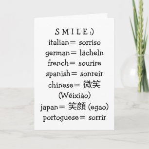 SMILE IN MANY LANGUAGES-BE HAPPY ON YOUR BIRTHDAY CARD