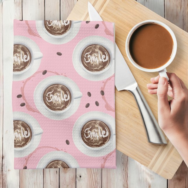 Smile It’s time for Coffee - High Tea Pink Towel (Coffee kitchen towel )