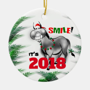 Smile It's 2018 Funny Donkey Smiling Ornament