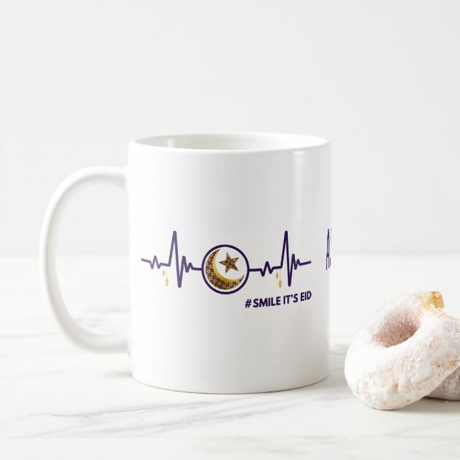 Smile It's Eid Moon Star Heartbeat Gold & purple Coffee Mug (With Donut)