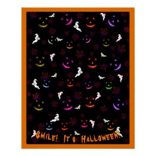 Smile It's Happy Halloween Fall Spooky Ghost Poster
